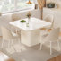 Ensemble de table de salle à manger carrée-ronde avec 4 chaises, blanc crème, salle à manger
