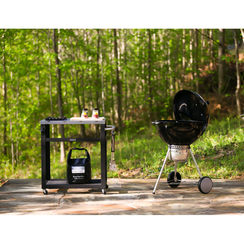 Chariot de gril et table de préparation pour l'extérieur 30 po x 20 po avec plateau en acier inoxydable, station de préparation pour barbecue avec roulettes