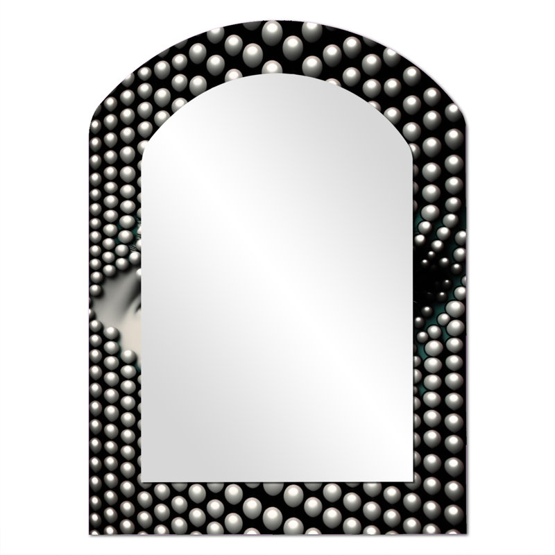 Monochrome Eye II - Geometric Arch Unique Wall Mirror Decor, Black Asymmetrical Large Mirror, Printed Metal Art, 34'' x 25''