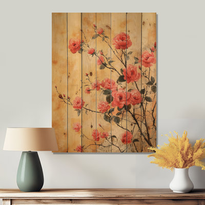 Velvet Geometric Rose Love Passion I - Roses Wood Wall Decor - On Natural Pine Wood