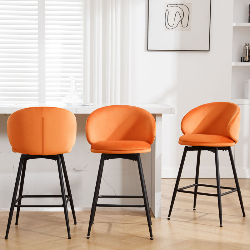 26" Swivel Upholstered Counter Height Bar Stools, Orange