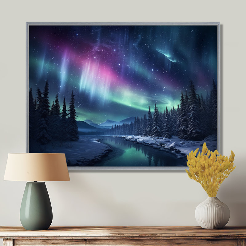 Northern Lights III On Canvas Print, 24" H x 32" W x 1" D, Silver Floater Framed