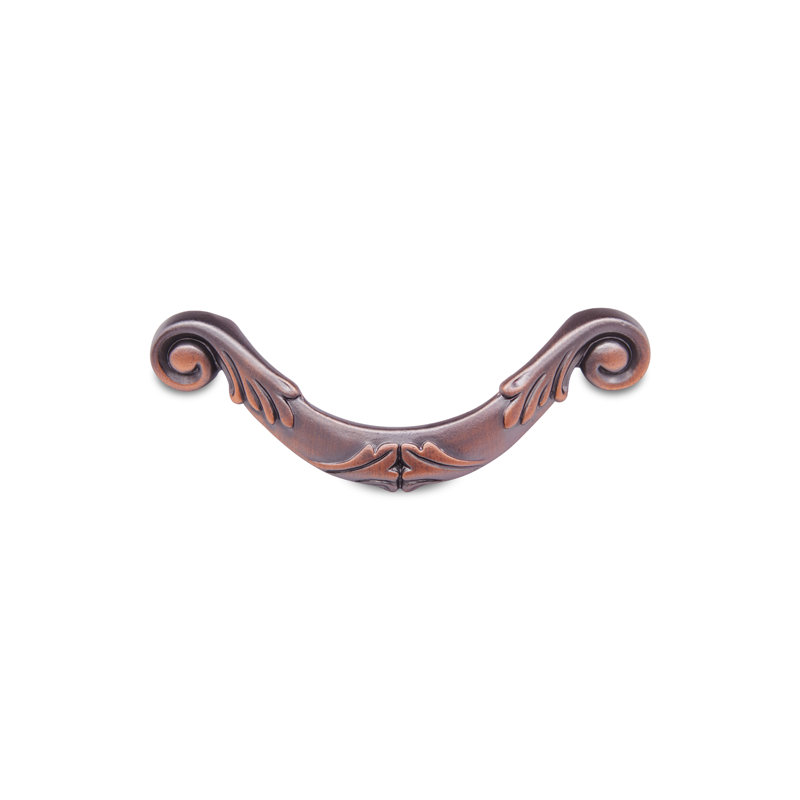 3 1/2" Center to Center Ornate Curved Drop Pull CP Series, Distressed Copper