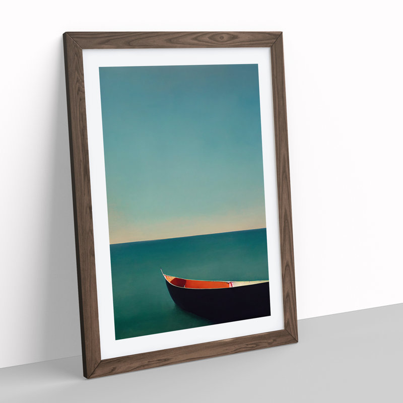 Boat Upon the Sea - Wall Art, 66cm H x 48cm W x 2cm D, Walnut Framed, White