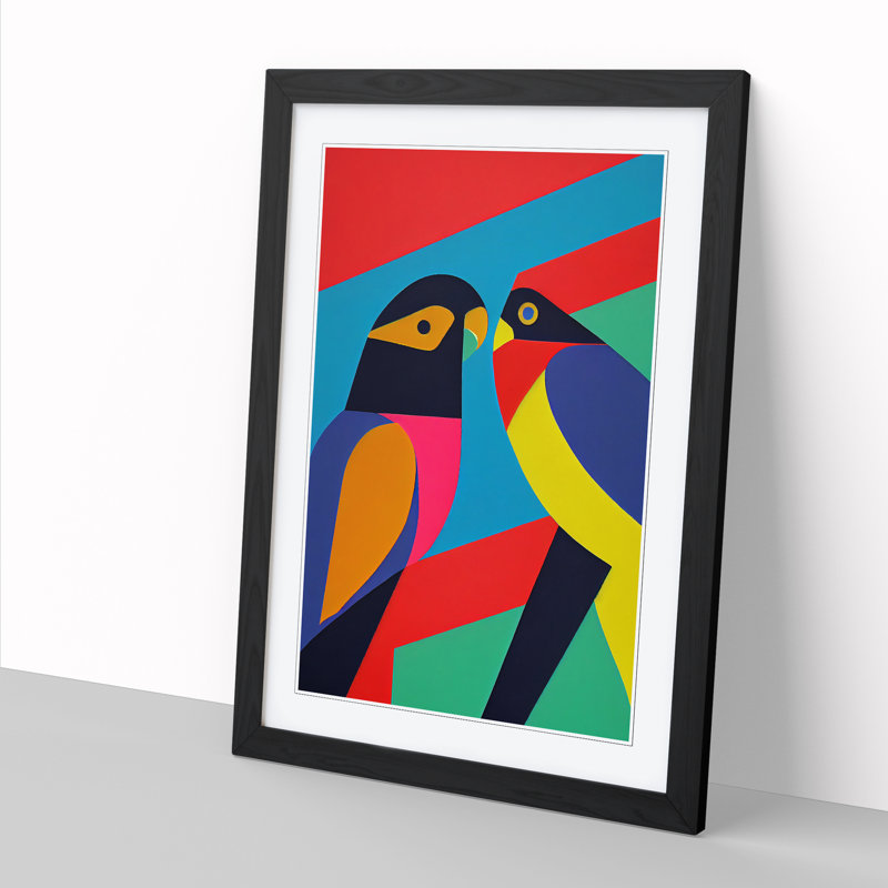 Parrot Suprematism - Single Picture Frame Print, 34cm H x 25cm W x 2cm D, Walnut