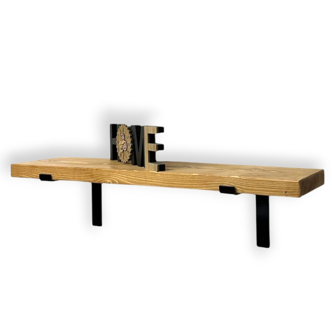 Industrial Scaffold Board Wall Shelf Down Lipped Metal Brackets Included For Bedroom
