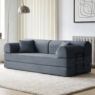 Convertible Sleeper Sofa Bed,Corduroy Folding Mattress Couch with Fixed-Shape Frame, Floor Sofa Lounge Couch for Living Room Bedroom(Dark Gray)