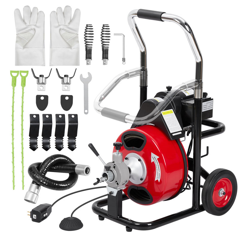 Electric Drain Cleaner Machine – 75FT x 1/2" Auto Feed Sewer Snake with 370W Motor, 8 Cutter Blades