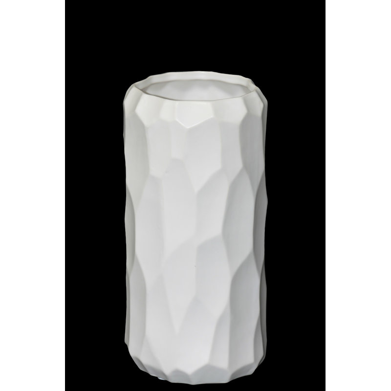 Vase de table cylindrique en céramique Perron, H 9 po x l 4,25 po x P 4,25 po, Blanc