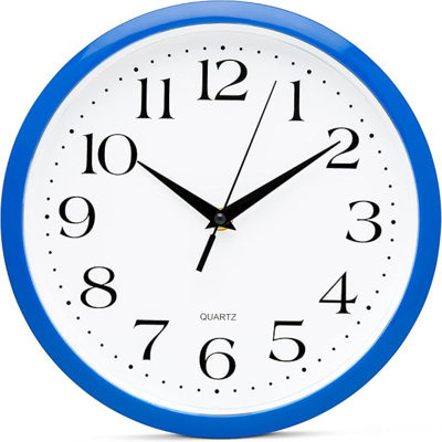 Horloge murale analogique à quartz bleu de 10 pouces Bernhard Products - silencieuse, facile à lire, de qualité, de conception simple, légère, facile à suspendre, à piles
