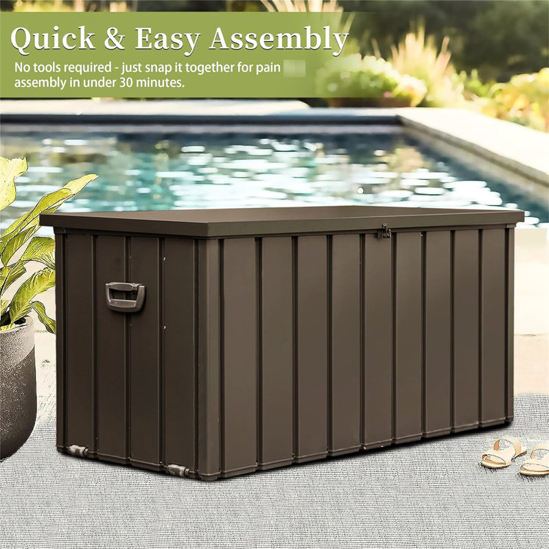 Bac de rangement imperméable pour terrasse 100G - verrouillable, brun foncé pour outils et coussins de jardin