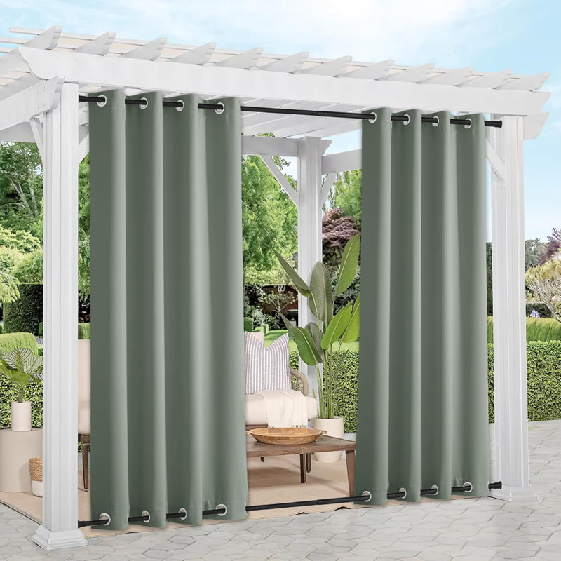 Blackout Outdoor Curtains for Patio Waterproof Top & Bottom Grommet Privacy Drapes, Set of 2, 52" W x 84" L, Sage Green