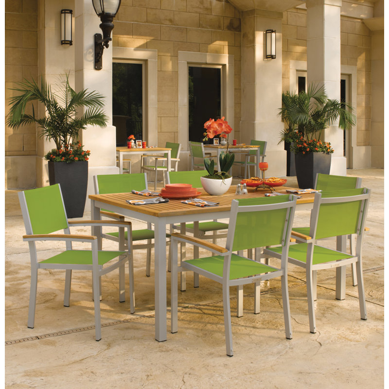 Travira Stacking Patio Dining Chair, Go Green, Tekwood Natural, Flint
