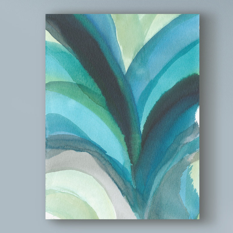 « big blue leaf i », reproduction de peinture à l’aquarelle sur toile tendue, H 60 po x l 40 po x P 1,5 po