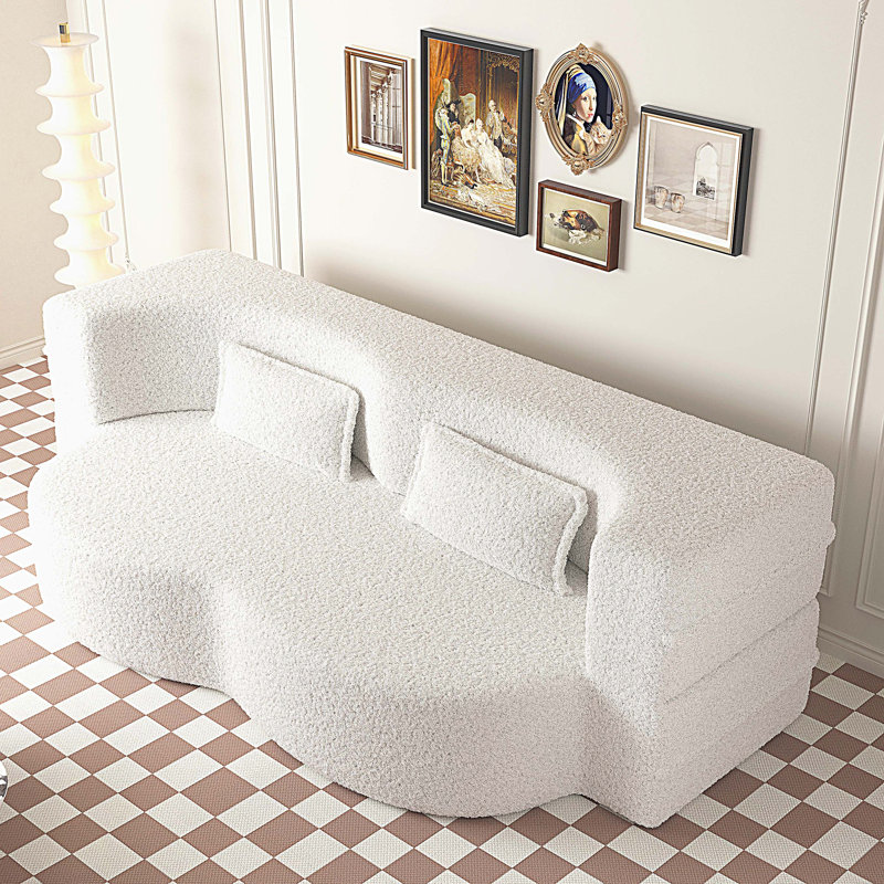 Canapé-lit moderne avec 2 coussins et canapé-lit en tissu, Beige