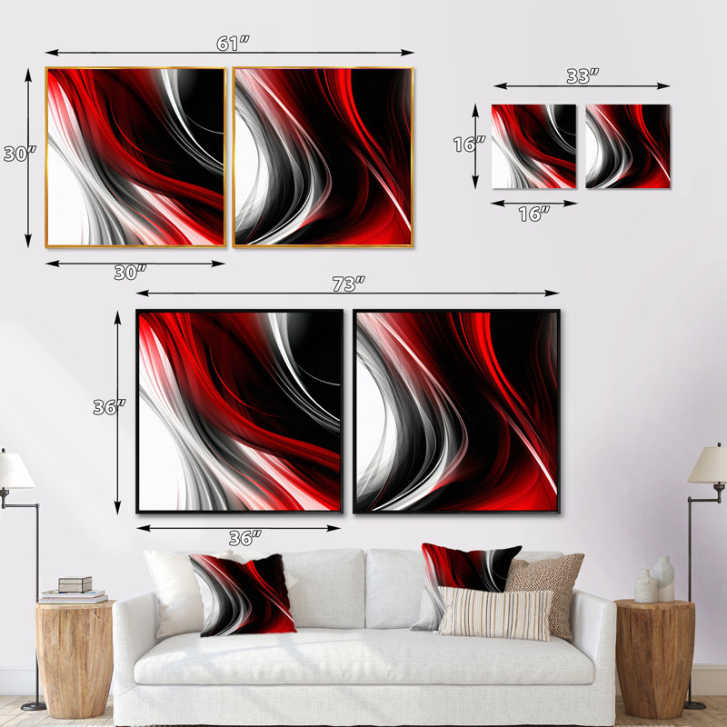 Ensemble de 2 collages carrés rouges et noirs Infinite Ripples, H 36 po x l 73 po, Toile tendue