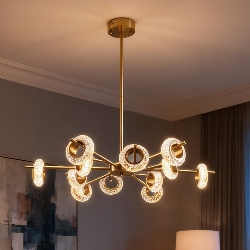 25-inch Copper-finish 12-light Ring Chandelier - Adjustable Length / Built-in Led Lighting / Wall-mounted Control