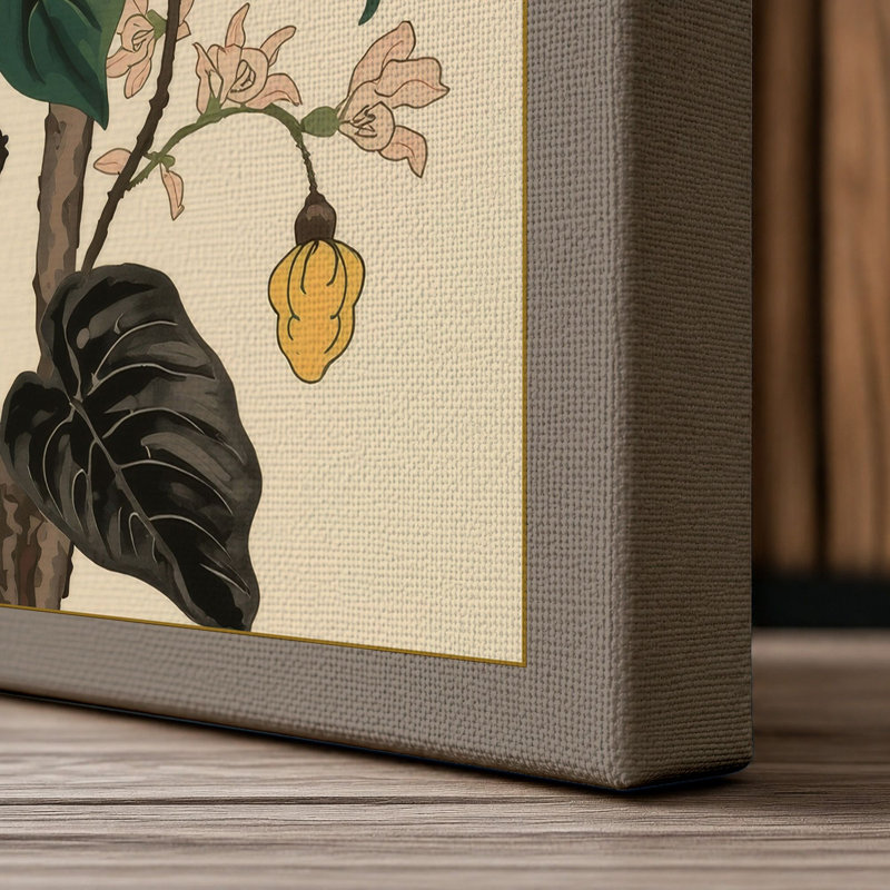 Golden Hibiscus Bloom Botanical - Wrapped Canvas, 24x16 - 61.0 x 40.6 cm, Taupe Border