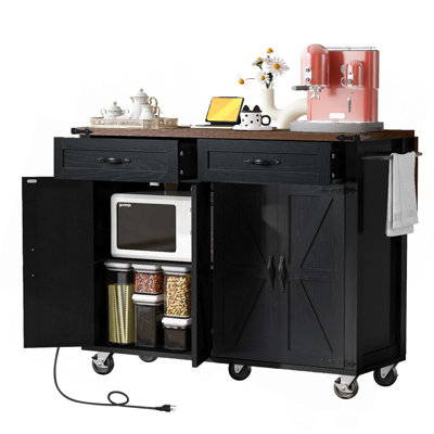 Durarte 53.5"W Kitchen Island, Locking Wheels, Drop Leaf by Red Barrel Studio