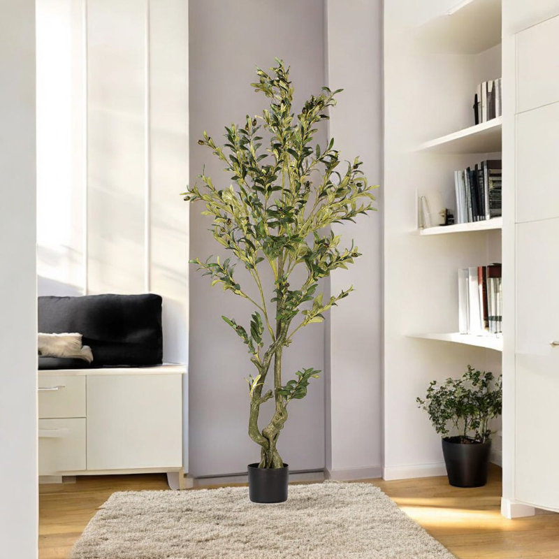 Faux arbre 4 pi avec branches et fruits en pot noir