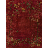 Hand Knotted Pile Red / Rust Wool Antique 1920s Rectangle Chinese Art Deco Rug