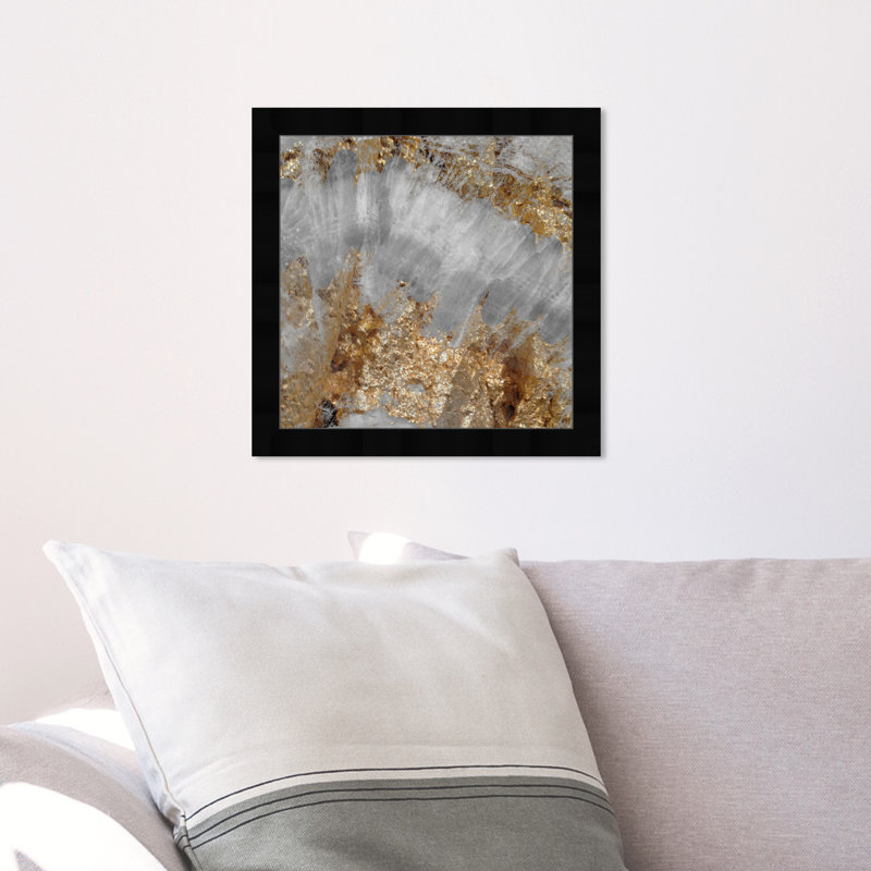 «Gold and Silver Abstract Geode» par Oliver Gal - reproduction, Cadre noir, H 14 po x l 14 po
