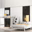 Lit mezzanine simple au-dessus d'un lit double avec escalier en blanc-1551593833