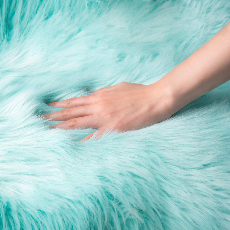 Tapis à poils longs Haja Turquoise, Rectangulaire 8 pi x 10 pi