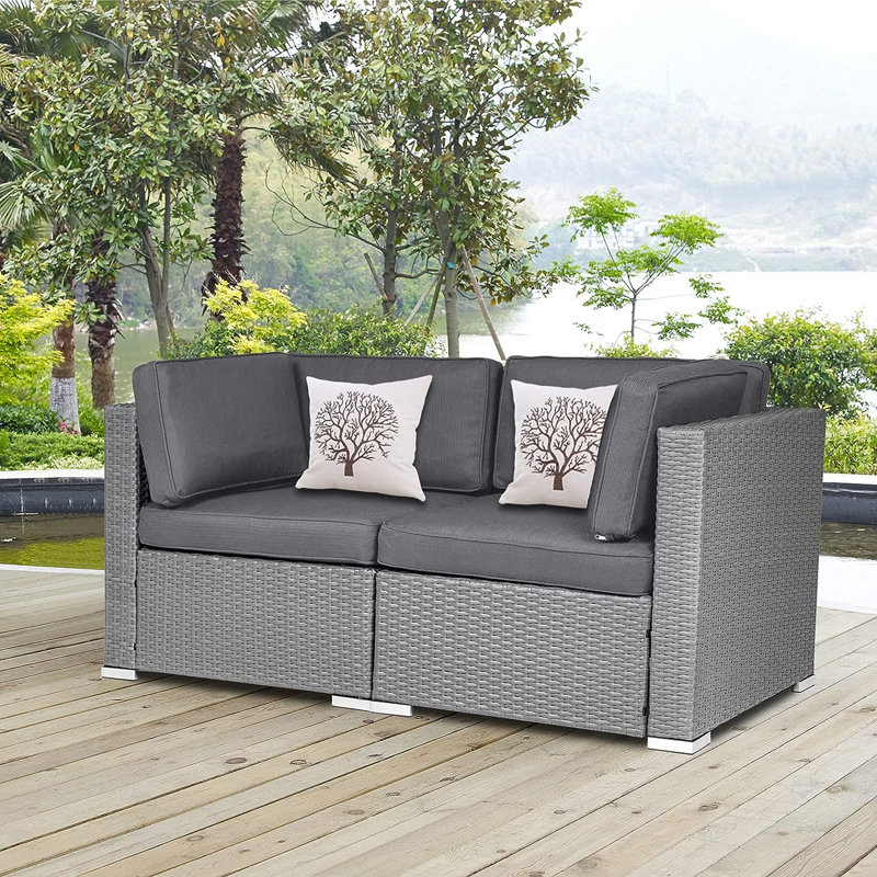 Rister 59'' Wide Wicker with Cushions, Gray