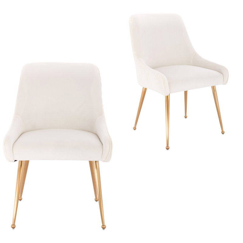 19'' H Velvet Upholstered Armchair, Beige, 1