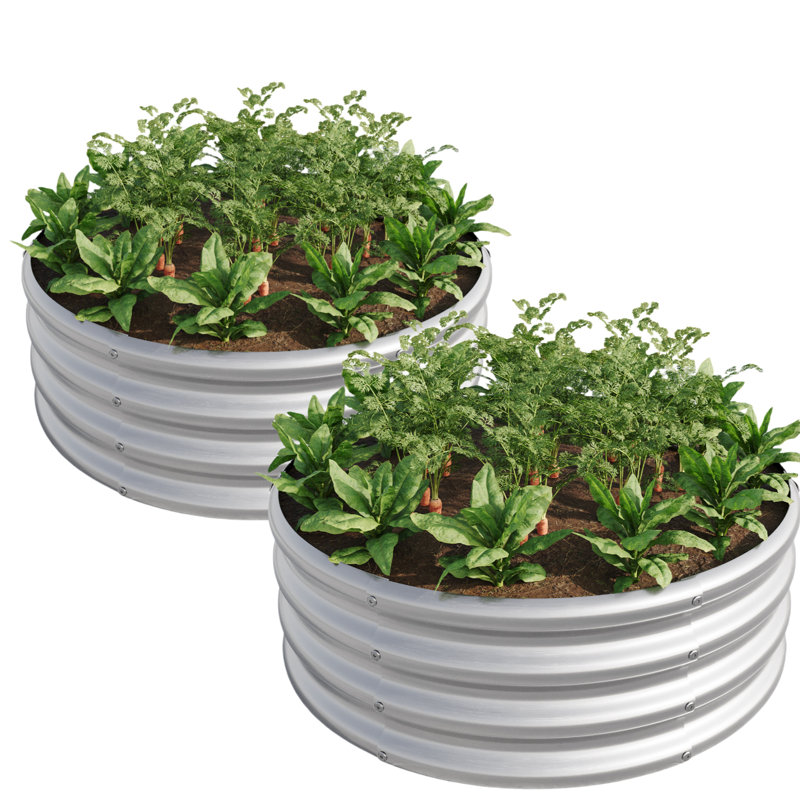2Pcs W840116763 Galvanized Metal Raised Planter, 15.27 Lb, Double - Layer Corrosion, Suitable For Medium Rooting Flowers Open Bottom Water Drainage, Can Withstand Tough Weathers, Good Vegetable And