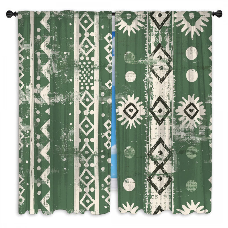 Rideaux de fenêtre vert géométrique Tribal obscurcissant et obscurcissant - 2 panneaux, 20 po x 80 po - 2 panneaux