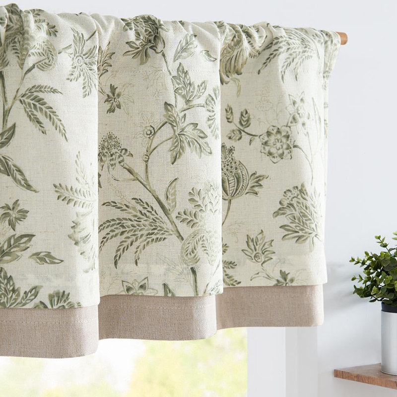 Cantonnière en lin à imprimé floral, Vert / beige