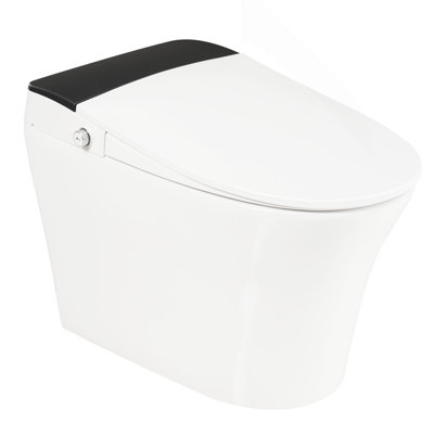 Heated Seat Smart Toilet, One Piece Toilet, Automatic Flush Tankless Toilet Without Bidet, With Foot Sensor Flush, Blue Night Light, Knob Control, Power Outage Flushing, Soft Close Cover,White