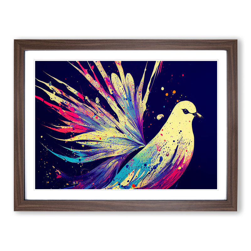 Dove Bird Splash Vol.2 Abstract - Single Picture Frame Painting, Walnut Framed, 46cm H x 64cm W x 2cm D