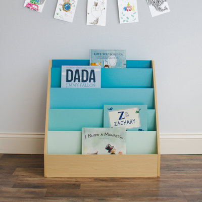 Isabelle & Max™ Skylar Children's Wooden Bookcase Storage Rack With 5 Tiers, Natural/Aqua