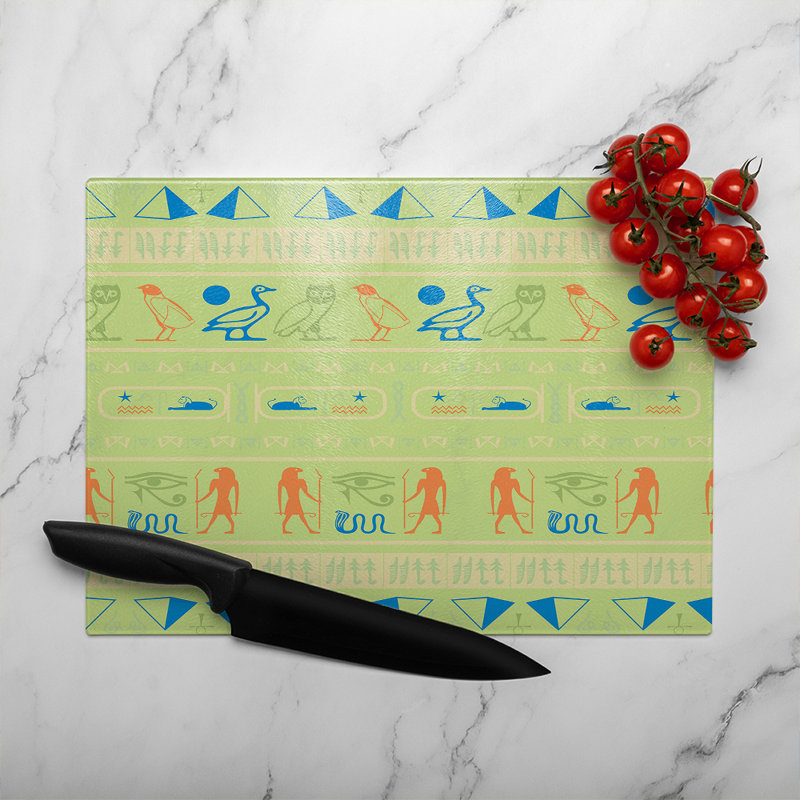 Hieroglyphic Egyptian Language Symbols Glass Chopping Board, 40cm L x 28cm W