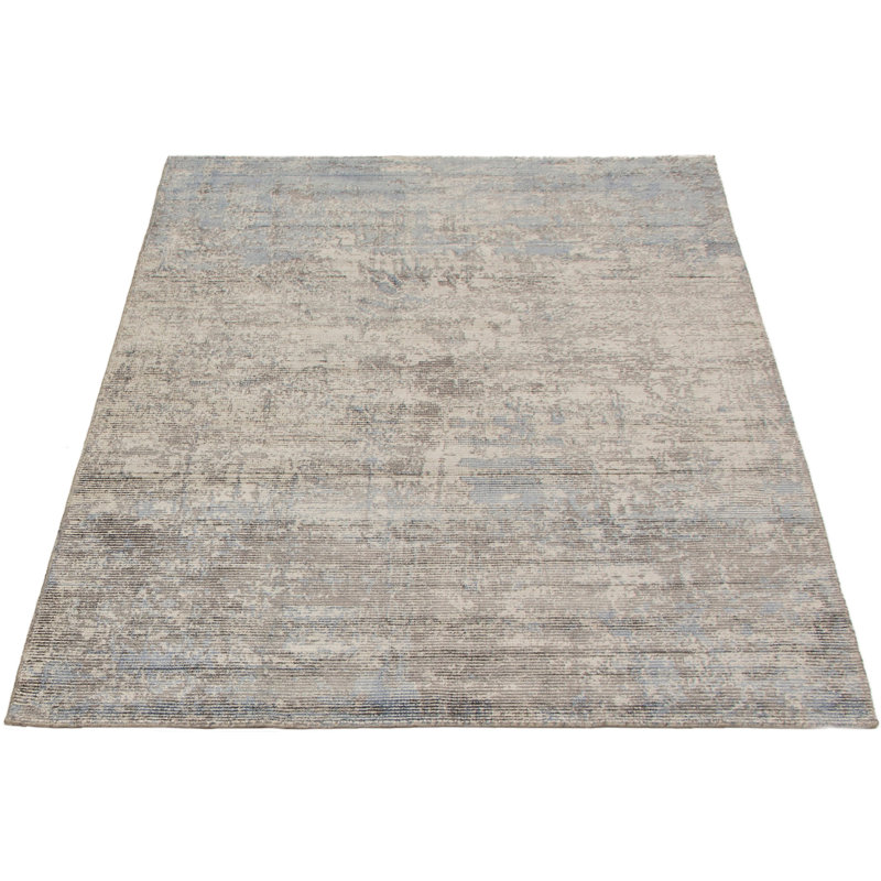 Tapis unique en viscose noué à la main gris des années 2010 5 pi 3 po x 7 pi 5 po Suazo