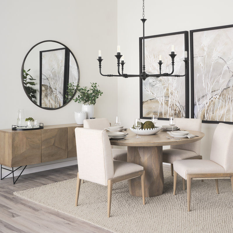 Ab Round Solid Wood Dining Table, Light Brown