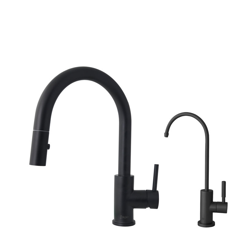 STYLISH Signature Combo Pull Down Kitchen Faucet with Stainless Steel Drinking Water Tap Faucet, Matte Black