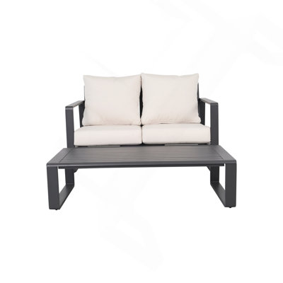 Double Sofa + Rectangular Coffee Table, Light Brown Cushions