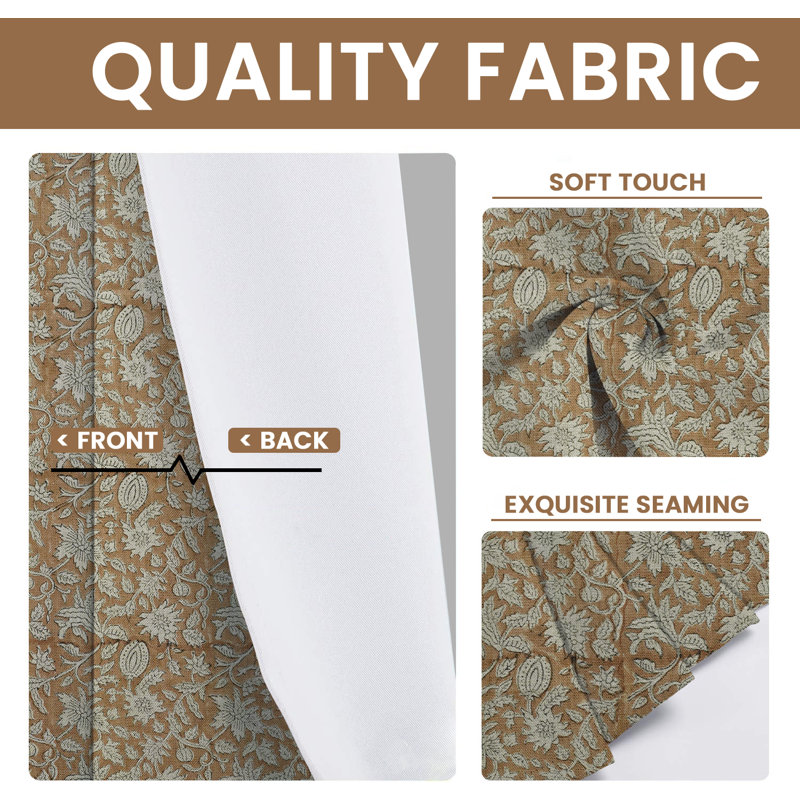 Rideau de fenêtre brun clair fabriqué à la main et imprimé à œillets pour l'intérieur de la maison - Manikarnika, Brun