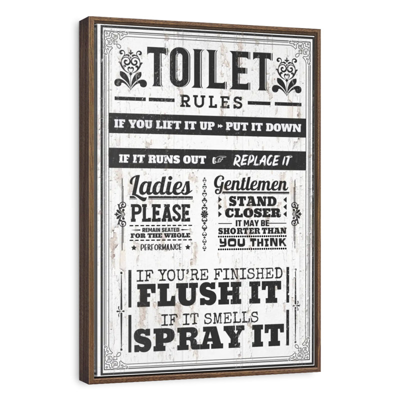 Proper Bathroom Rules, 25" x 37", Floating Frame Walnut