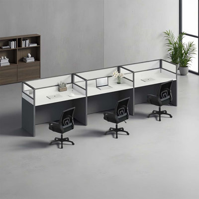 Rectangular 3-Person Office Cubicle,Benching Workstation With Cable And Office Chair
