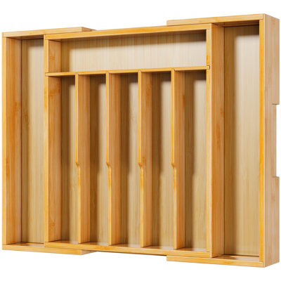 Large Thickened Silverware Organizer - Expandable Bamboo Kitchen Drawer Organizer For Cooking Utensils And Cutlery, Sturdy Kitchen Organizers And Storage Solution