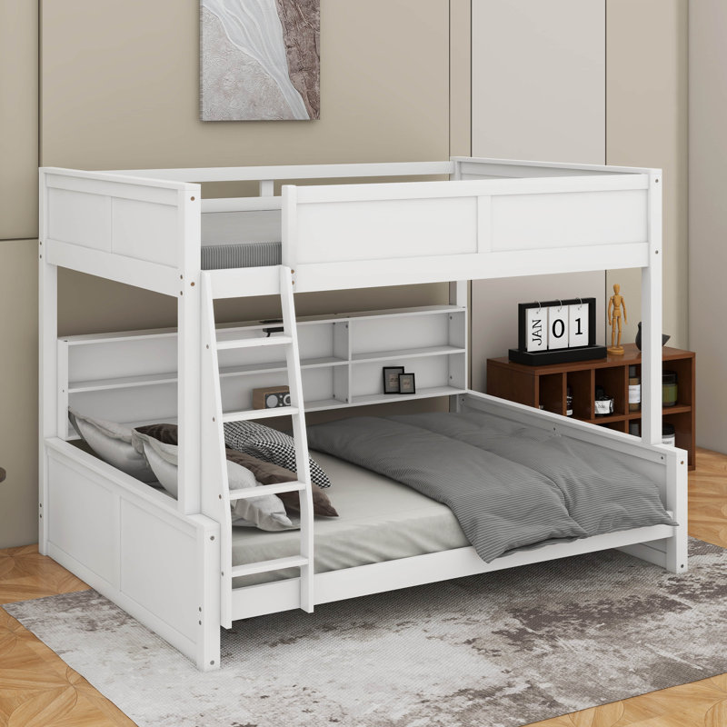 Lit superposé avec armoires de rangement et port USB, Antique White, Double TG sur grand