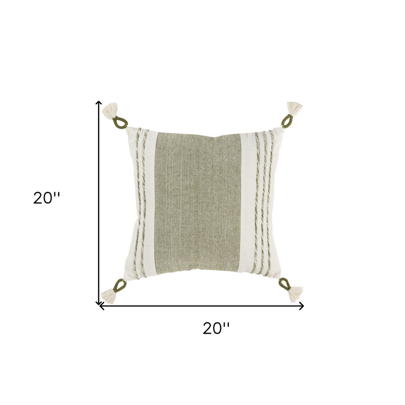 Coussin décoratif en coton 20 po avec blocs de couleur vert et blanc