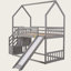 Lit superposé simple au-dessus de simple avec glissière convertible et escalier de rangement, structure en bois massif avec barrières de sécurité pour chambre d'enfant-120034389