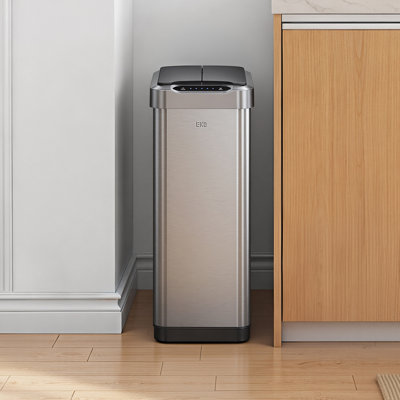 Poubelle à capteur de mouvement EKO Phantom-T, finition en acier inoxydable brossé 13,2 gallons / 50L, poubelle résistante aux empreintes digitales pour une élimination sans effort des déchets
