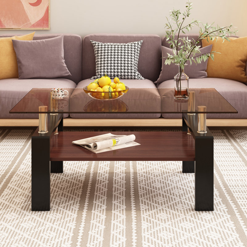 Table basse Arebella, table de salon, table basse rectangulaire avec rangement, Brun, Brun